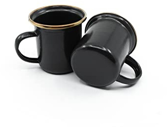 Barebones Emaille-Espressotasse, 142 ml, 2er-Set, kleine Kaffeetasse und Teetasse, Edelstahlrand, Campingbecher für den Innen- und Außenbereich (Anthrazit)