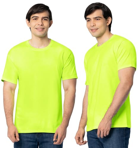 Fruit Of The Loom Mens Eversoft Cotton Shirts, Breathable & Moisture Wicking With Odor Control, Sizes S-4x, Crew - 2 Pack - Safety Green, Large US