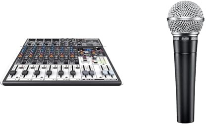 Behringer Mezclador Behringer XENYX X1204USB Premium de 12 entradas y 2/2 buses con preamplificadore & Shure SM58-LC El micrófono de Voz dinámico está diseñado para el Uso Profesiona