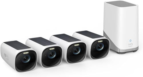 eufy Security eufyCam 3 4-Cam Kit,Security Camera Outdoor Wireless,4K Camera with Integrated Solar Panel, Forever Power,Face Recognition AI,Expandable Local Storage,Spotlight, 2.4 GHz Wi-Fi(Renewed)