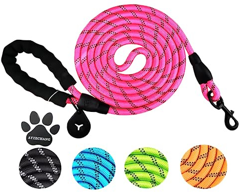 Laisse Robuste pour Chien, 3 m/2 m, Convient pour Les Chiens de Taille Moyenne et Grande, avec poignées Confortables et Lignes réfléchissantes Plus évidentes (Rose, 3M)