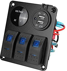 Riloer Panneau de commutation à combinaison 3 voies, 12 V – 24 V ABS Marine Bateau Voiture Double Prise USB On/Off Panneau d'interrupteur à bascule avec LED, avec lumière LED bleu/rouge/vert