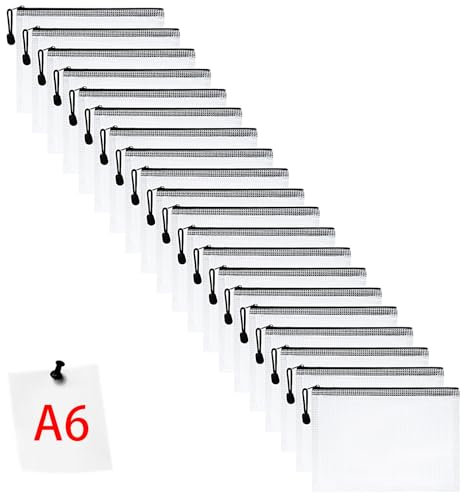 Vicloon Dokumententasche mit Reißverschluss A6, 20 pcs Mesh Plastic Zip Bag, Wasserdichte Document Case, Reißverschlusstasche Zip Beutel Tasche Wallet Taschen Kunststoff Mesh Dokumentenmappen