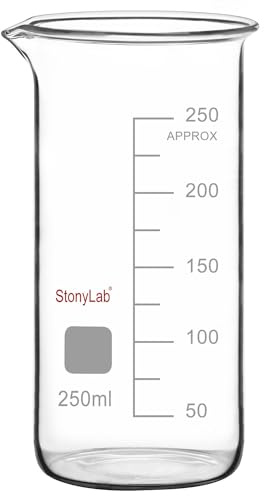 stonylab Glass Beaker, 1-Pack Borosilicate Glass Graduated Tall Beaker with Pouring Spout Lab Beaker, 250 ml