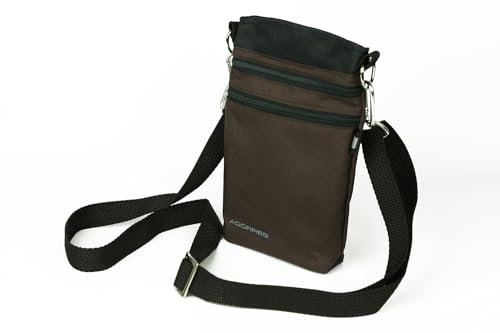ADORRES Mit Wunschname möglich. Schultertasche, Hüfttasche, Leckerlitasche für Hunde, Futtertasche mit Magnetverschluss und Kotbeutelfach, Leckerlitasche Handyformat Magnetic Brown Edition