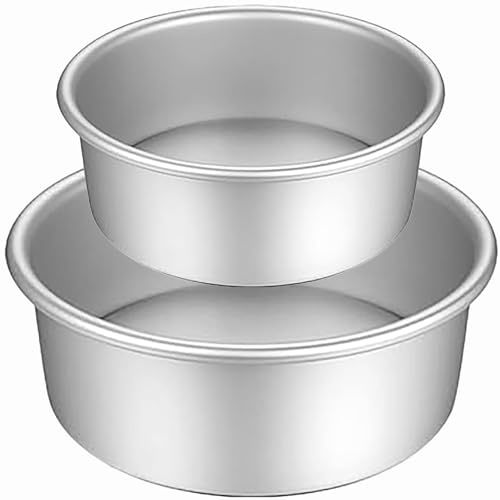 HQILRRA 2 Pcs Round Cake Tin-Non-Stick Aluminum Bakeware-Removable Bottom-Easy Clean-Cheesecake Tin-Cake Tins for Baking for Mousse Chiffon Cakes Birthday Wedding Christmas(6inch+7inch)