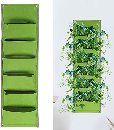 Wnvivi Vertikale Filz-Pflanztasche, 7 Taschen, zum Aufhängen an der Wand, separate Pflanztaschen, vertikale Wand-Pflanzgefäß für Innen- und Außenbereich, Gartendekoration