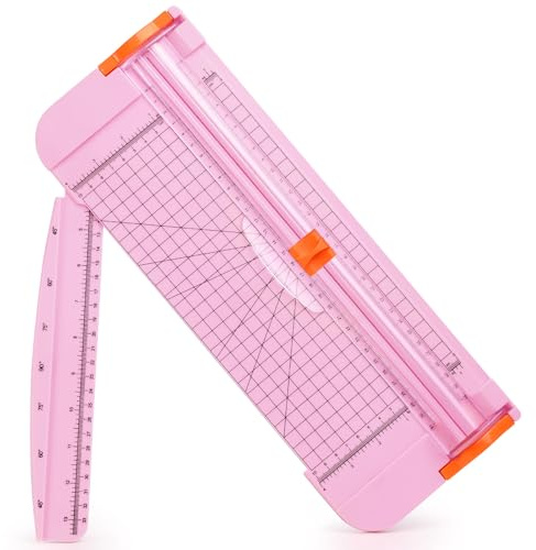 PRIDEEP A4 Paper Cutter Pink12 Inch Titanium Portable Paper Trimmer with Automatic Security Safeguard and Side Ruler for Craft Paper, Label,Coupon,and Cardstock