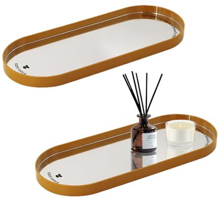 milaosk Schmucktablett,2 Stück Spiegeltablett Oval Lang Spiegel Tablett Deko Gold Vintage Kosmetiktablett für Badezimmer Frisiertisch Organizer Tray Storage Tray Kosmetiktabletts 30 * 12 * 1.7cm