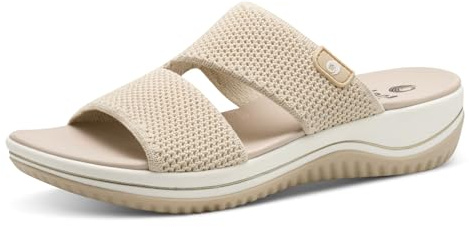 Jana Coshy Pantolette pour Dames Hallux avec Semelle Flexible Élastique, Mehrfarbig (Beige/Or), 36 EU