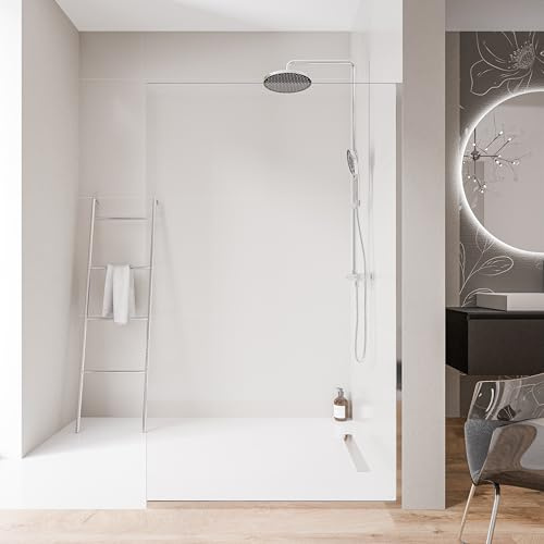 Bernstein Walk-In Dusche EX102 – Duschabtrennung aus 10 mm ESG Klarglas, Duschwand 70 x 200 cm mit Nano-Beschichtung, Rahmenlos, Edelstahlprofil Chrom, Glastrennwand mit Bodenprofil