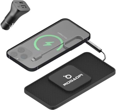 MOGAOPI Magnetisches kabelloses Kfz Ladegerät, 15W Induktive Ladestation Auto Wireless Charger für MagSafe Auto Ladegerät Pad iPhone 16/16 Plus/16 Pro Max/15/14/13/12 (100cm Kabel)