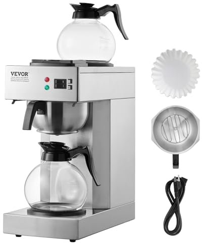 VEVOR Macchina per Caffè Americano Commerciale Produttività 12 Tazze ca., Macchina per Caffè con 2 Caraffe in Vetro 2 Piastre Riscaldanti, Macchina per Caffè in Acciaio Inox per Ristorante, Ufficio