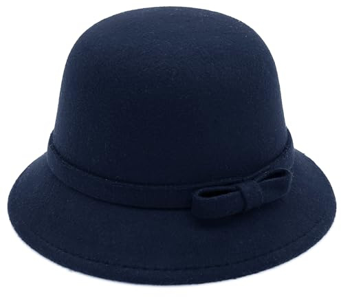 BAOKELAN Chapeau cloche en feutre vintage pour femme, bleu, Taille unique