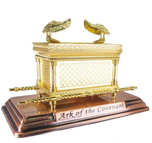 TerraSantaStore Gran Arca de Tierra Santa de la Alianza, modelo de cobre chapado en oro, réplica de estatua de mesa, decoración de escritorio para el hogar, joyero, joyero, Judaica de Jerusalén