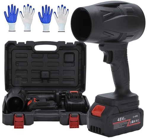 Soplador de Hojas, Air Blower, Soplador de Hojas Inalámbrico, Soplador de Hojas de Mano de 48V con 2 Baterías, para Secar, Limpiar y Quitar Nieve