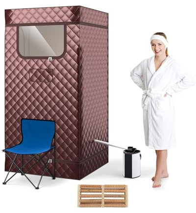 HOMASIS Sauna à vapeur portable avec générateur de vapeur de 3 l, sauna pour la maison, avec télécommande, 9 niveaux de température et 9 minuteries, tente de sauna mobile avec chaise pliante et