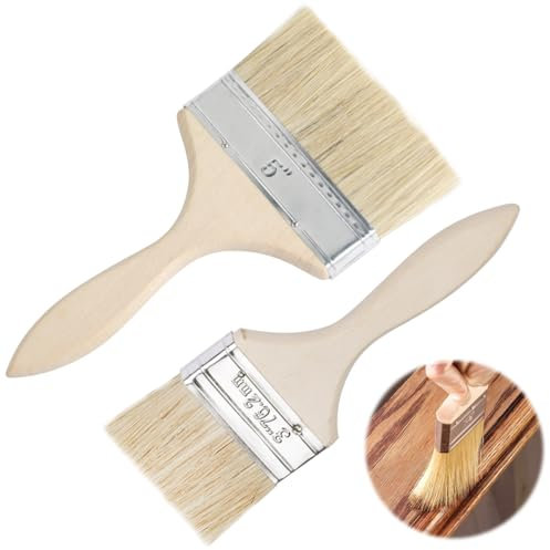 2 Pezzi Pennelli Pittura, Pennello Piatto 70 mm 115 mm per Verniciatura con Manico in Legno Set di Pennelli per Vernici Smalti Oli Murali Pareti Setole Naturali Lucidi Soffitti Colla e Fai Da Te