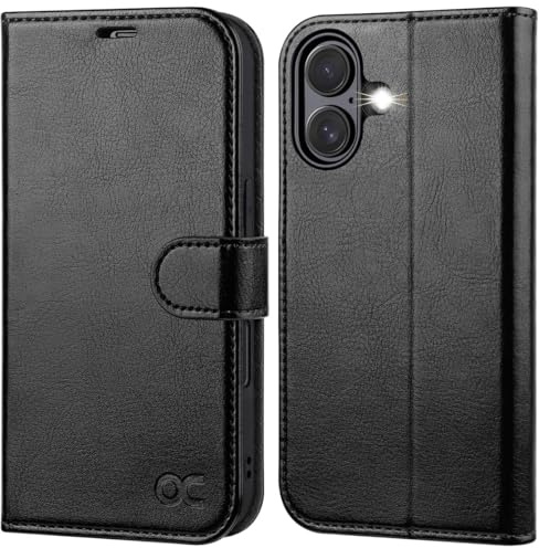 OCASE-fodral för iPhone 17 5G, mobilfodral [kortfack] [magnet] [stativfunktion] [RFID-blockerare] Stötsäkert läderfodral Kompatibelt med iPhone 17 Svart