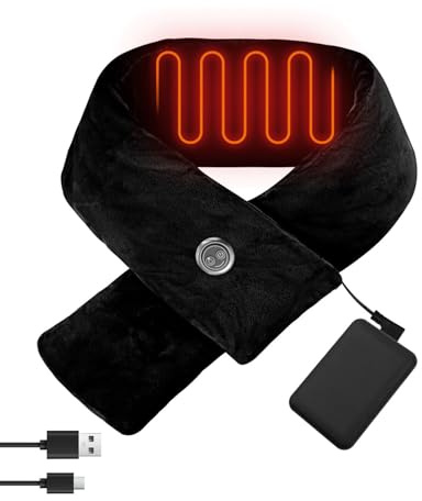 Electric Heated Scarf with 5000mAh Power Bank | 3 Heat Levels & Battery Display | Soft Winter Neck Warmer for Men & Women (Black)