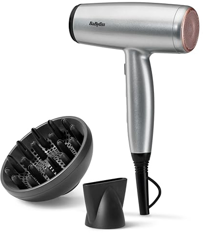 BaByliss Cosmos Phon Capelli Leggero - NUOVO 2025, Diffusore per Asciugacapelli, Potente ed Elegante da 2100W, Ionico Anti-Crespo, 3 Impostazioni di Calore e 2 di Velocità, Argento, D580DE