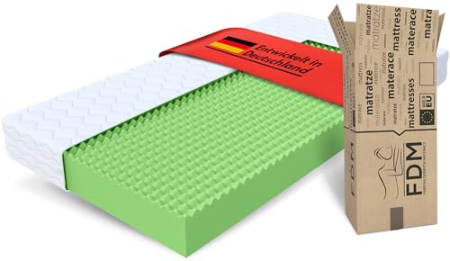 FDM Matratze 70x140 cm - Atmungsaktive & Wärmeisolierende Mattress aus Polyurethanschaum - Härtegrad H3– Mittelfest - Höhe 12 cm - Bezug Waschbar bei 30°C - Hypoallergen & Antibakteriell
