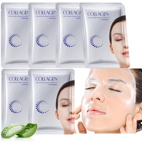 6PCS Collagen Face Masks Skincare, Deep Hydrating Face Mask, Glass Skin Collagen Mask, Anti-Aging&Anti-Wrinkles Sheet Masks, Korean Facemask with Hyaluronic Acid - Korean Skincare Moisturising