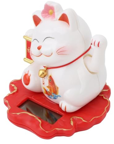 Fdit Gato con Brazo Que Agita Solar, Gato de la Suerte Chino Encantador y Vívido, Funciona con Energía Solar para Decoración del Hogar, Saludando para Viajes Conmemorativos (2314A)