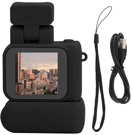 SXYGYWA Mini Cámara con Pantalla HD 1080p, Retro Ultracompacta Luz De Flash Y Base Batería, Pequeña Bolsillo Imágenes Nítidas Detalladas(Black)