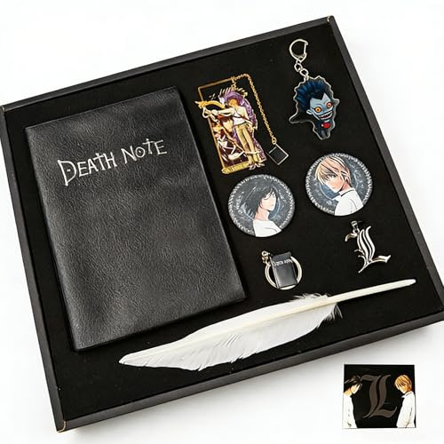 REOVE Death Note Notebook Gift Set (8PCS) with Feather Pen in Box, Perfect Christmas/Birthday Gifts for Cosplay & Anime Lovers