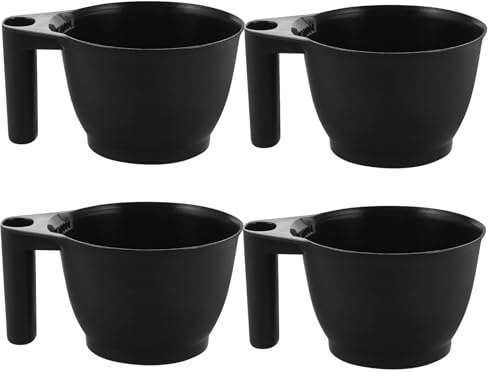 HOMSFOU Tazón para Tinte de Cabello Negro 4 Piezas, Recipiente de Plástico para Mezclar y Preparar Coloración en Salón, Diseño Ergonómico con Mango para Uso Profesional en Peluquería