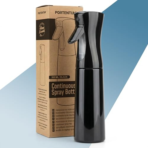 PORTENTUM Sprühflasche 300 ml – Sprühflasche Haare mit Feinem Sprühnebel und Kontinuierlicher Sprühfunktion – Ergonomisches Design – Spray Bottle Für Styling, Pflanzen Und Reinigung