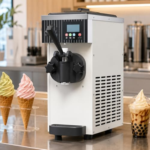 lilishangmao Máquina de Helados Comercial, Máquina de Helado Soft Monosabor con Tolva 2,5L, Cilindro 1L, Pantalla LCD, Limpieza Automática y Preenfriamiento para Cafetería y Heladería White
