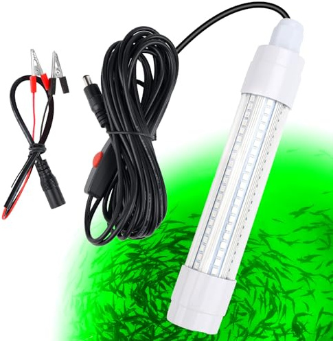 Linkstyle 12V 120 LED 1000 Lumens Lure Bait Finder Submersible Fishing Light 10.5W Night Fishing Finder Lamp Light Crappie Shad Boat LED Submersible Deep Drop Underwater Light with Battery Clip and