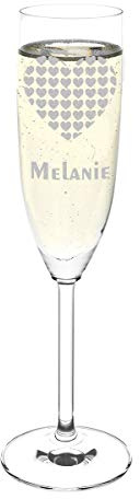 polar-effekt Leonardo Sektglas Personalisiert mit Gravur des Namens - Geschenk für Valentinstag oder Muttertag - Motiv Herzen im Herz