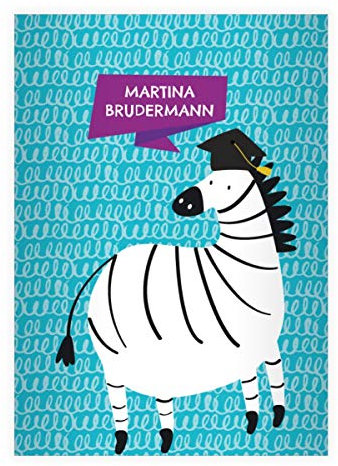 8 personalisierte fröhliche Gelehrten DIN A4 Schulhefte, Schreibhefte mit schlauem Zebra, hellblau Lineatur 20 (blanko Heft 16 Blatt/32 Seiten) Notizheft, Kladde für Schule, Universität, Büro