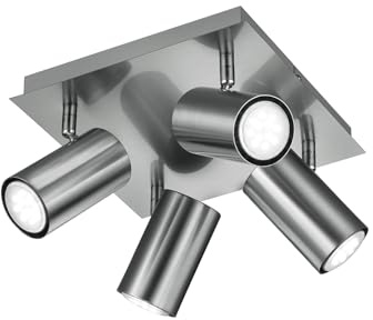 meineWunschleuchte 4-flammiger Deckenstrahler aus Metall Silber matt, Spots schwenkbar 24 x 24cm