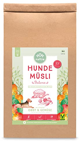 naftie Bio Hundemüsli Balance mit Obst & Gemüse Flocken - 3kg | Vollkorn-Reisflocken & Gemüseflocken, glutenfrei, vegan, auch für Barf