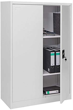 Aktenschrank HWC-H17, Stahlschrank Büroschrank Schrank, 2 Türen abschließbar Metall - 140x90x40cm grau