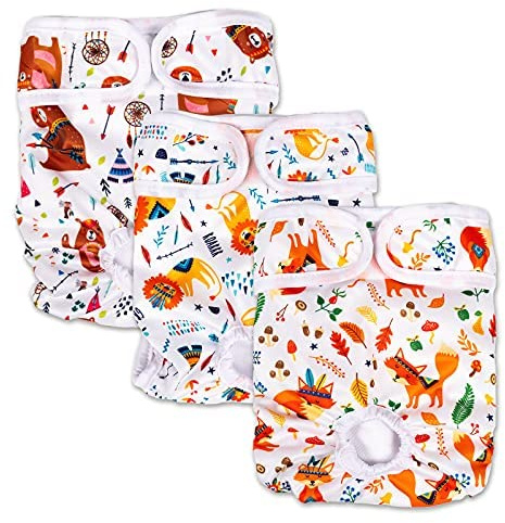 Dono Wiederverwendbare Hündinnenwindeln 3er Pack, Super saugfähige, waschbare Hundewindeln, Bequeme Haustierwindeln, Hygienehöschen für kleine mittelgroße Hunde(Tier, XS)