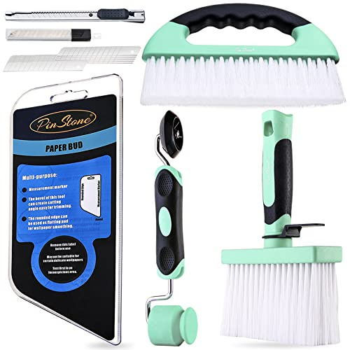 PinStone 15pcs Wallpaper Tools Kit, Flat & Corner Seam Roller, Multiuse Smoothing Squeegee, Wallpaper Adhesive Paste Glue Brush, Wall Paper Kit for Peel and Stick Contact Paper Vinyl Window Film