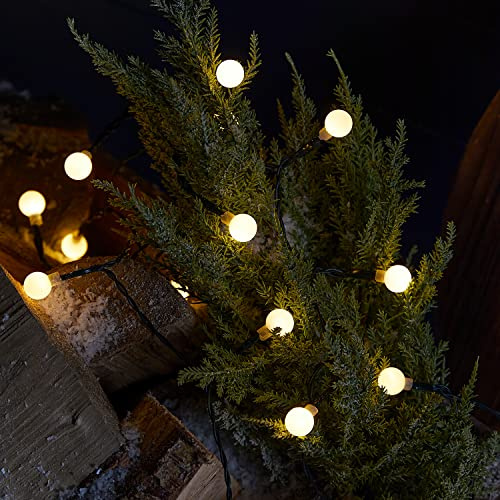 Lights4fun 50er LED Kugel Lichterkette außen mit Timer warmweiß batteriebetrieben