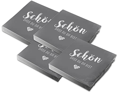 itenga Servietten Schön dass du da bist 30 x 30cm 3-lagig 80 Stück für Kommunion Konfirmation Hochzeit Taufe und andere Feiern (grau)