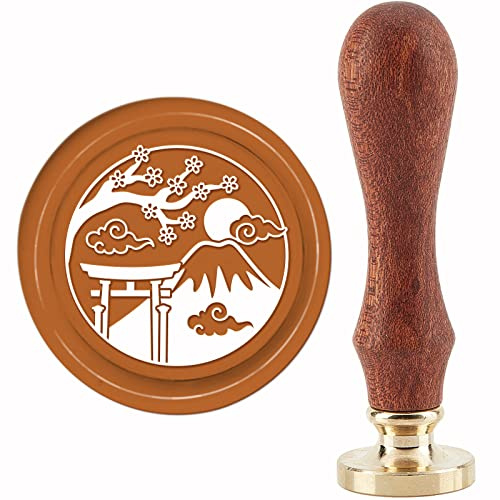 craspire Kirschblüten Wachssiegelstempel Fuji Vintage Siegellackstempel Schrein 30 mm Retro Abnehmbarer Messingkopf Mit Holzgriff Für Hochzeitseinladungsumschläge
