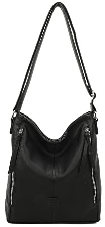 ITALYSHOP24 OBC DAMEN TASCHE Umhängetasche Schultertasche Shopper Crossbody Henkeltasche CrossOver Kunstleder Beuteltasche Handtasche Hobo Bag Reise Schwarz