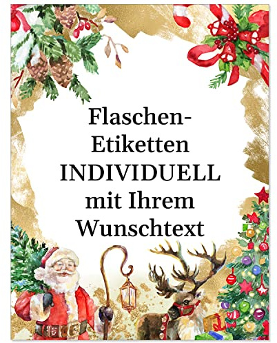 8 Flaschenetiketten selbstklebend mit Text personalisiert - Weihnachten Etikett Vintage Weihnachtsmann - weihnachtliche Flaschen Aufkleber