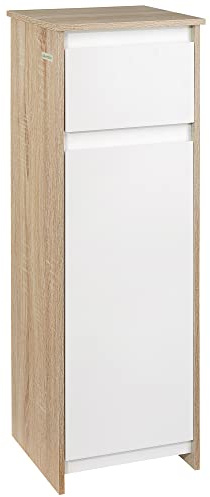 kleankin badrumsmöbel förvaringshylla med 1 låda och 1 garderob - 32,6 x 30 x 90 cm - trä- och vitt utseende