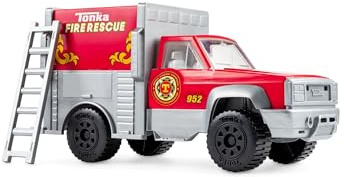 Tonka Steel Classics Fire Rescue Truck - Made with Steel & Sturdy Plastic, Red Toy Construction Truck, Boys and Girls, Kids, Toddlers, Ages 3+