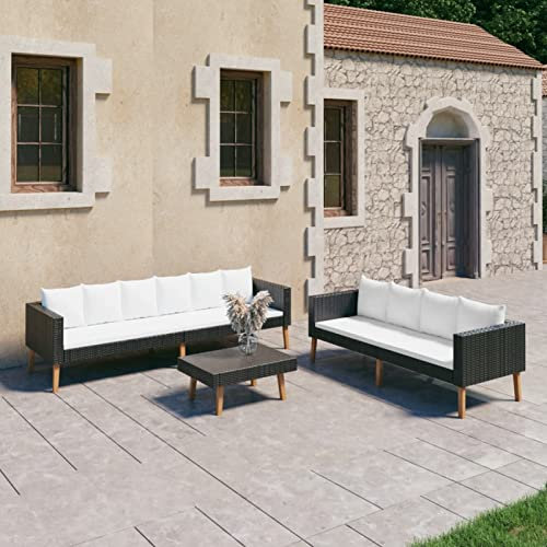 Yolola gartenmöbel Lounge Set Rattan Gartenmöbel Ecklounge Sofa Rattan Outdoor Gartenlounge Terrasse Gartensofa Eckbank Tisch Gartengarnitur Terrasse Sitzecke Eckgarnitur -Schwarz-3-tlg