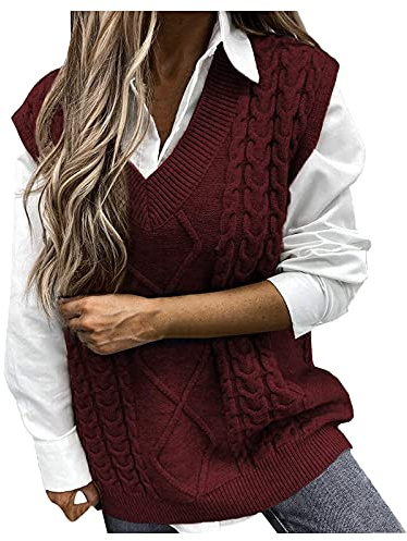 PAIDAXING Pull en tricot sans manches à col en V pour femme - Style décontracté - Couleur unie - Débardeurs chauds pour femme